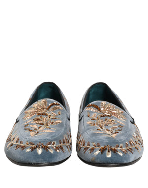 Dolce & Gabbana Blaue Samt-Loafer mit Verzierungen