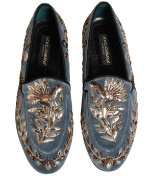 Dolce & Gabbana Blaue Samt-Loafer mit Verzierungen