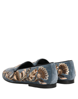 Dolce & Gabbana Blaue Samt-Loafer mit Verzierungen