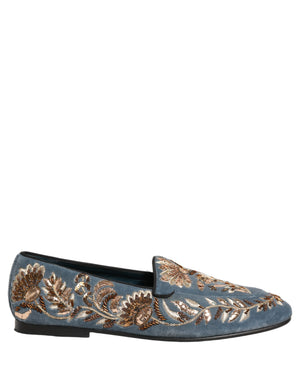Dolce & Gabbana Blaue Samt-Loafer mit Verzierungen