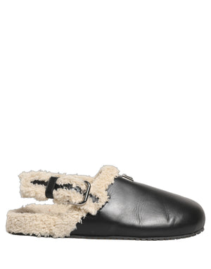 Dolce & Gabbana Beige Schwarze Fell Lammfell Pantoletten Sandalen Schuhe
