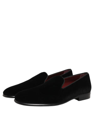 Dolce & Gabbana Schwarzer Samt Loafers Formal Männer Kleid Schuhe