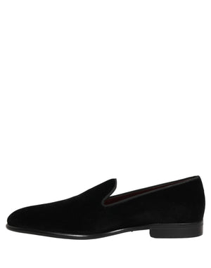 Dolce & Gabbana Schwarzer Samt Loafers Formal Männer Kleid Schuhe