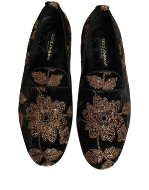 Dolce & Gabbana Schwarze Loafer aus Jacquard mit Blumenmuster