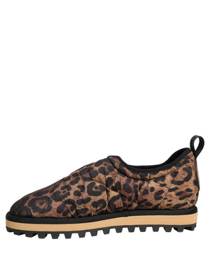 Dolce & Gabbana Braune Herren-Sneaker mit Leo-Print und Steppung