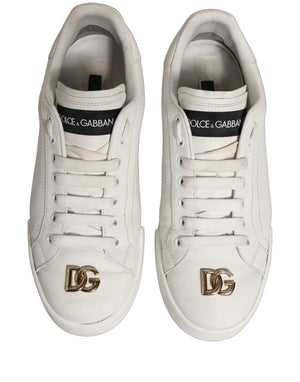 Dolce & Gabbana Weiße Leder Low-Top Sneaker mit Logo-Applikation