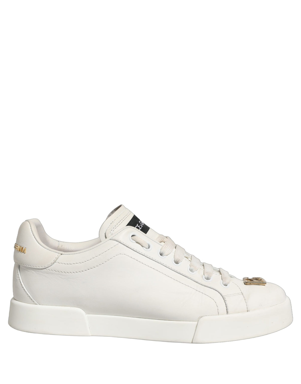 Dolce & Gabbana Weiße Leder Low-Top Sneaker mit Logo-Applikation