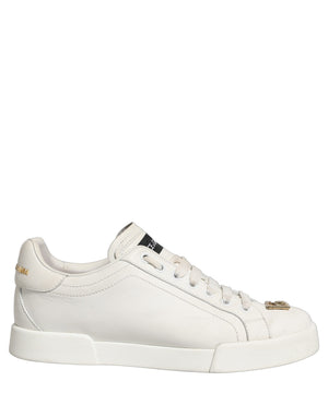 Dolce & Gabbana Weiße Leder Low-Top Sneaker mit Logo-Applikation