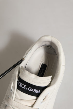 Dolce & Gabbana Weiße Leder Low-Top Sneaker mit Logo-Applikation