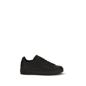 Dolce & Gabbana Schwarze Bos Taurus Kalbsleder Low-Top-Sneaker