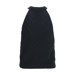Balmain Ärmelloses T-Shirt aus schwarzer Wolle Oves Aries