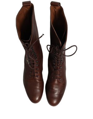 Dolce & Gabbana Braune Leder Schnürstiefel Knöchelhoch