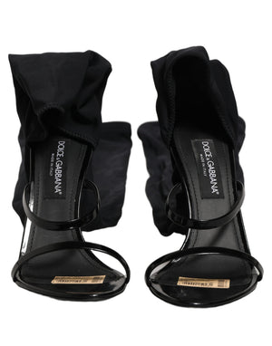 Dolce & Gabbana Stiletto-Sandalen-Socken-Kniehohe-Stiefel-Schwarz