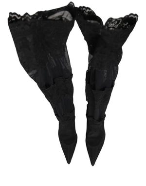Dolce & Gabbana Schwarze Overknee-Socken-Pumps-Stiefel