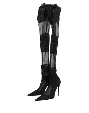 Dolce & Gabbana Schwarze Overknee-Socken-Pumps-Stiefel