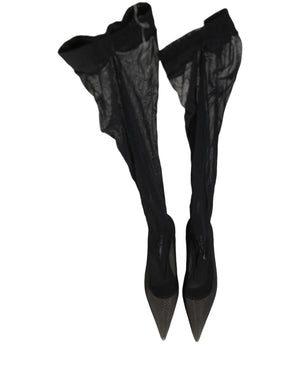 Dolce & Gabbana Schwarze Overknee-Stiefel aus Tüll