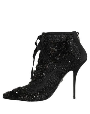 Dolce & Gabbana Schwarze Ankle Boots aus Mesh mit Verzierungen