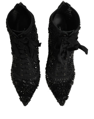 Dolce & Gabbana Schwarze Ankle Boots aus Mesh mit Verzierungen