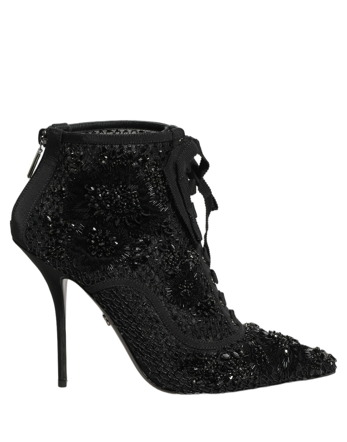 Dolce & Gabbana Schwarze Ankle Boots aus Mesh mit Verzierungen