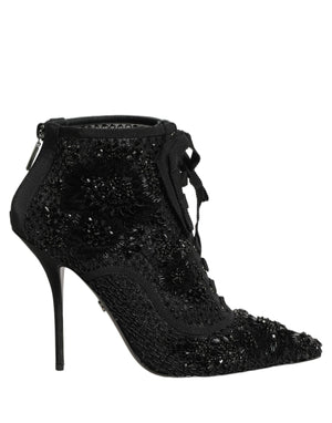 Dolce & Gabbana Schwarze Ankle Boots aus Mesh mit Verzierungen