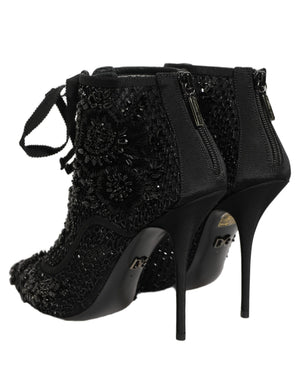 Dolce & Gabbana Schwarze Ankle Boots aus Mesh mit Verzierungen