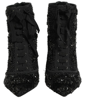 Dolce & Gabbana Schwarze Ankle Boots aus Mesh mit Verzierungen