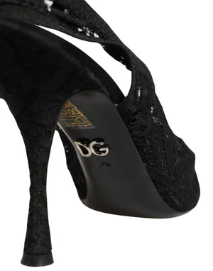Dolce & Gabbana Schwarze Slingback-Pumps mit Spitze aus Spitze