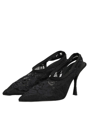 Dolce & Gabbana Schwarze Slingback-Pumps mit Spitze aus Spitze