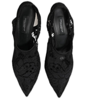 Dolce & Gabbana Schwarze Slingback-Pumps mit Spitze aus Spitze