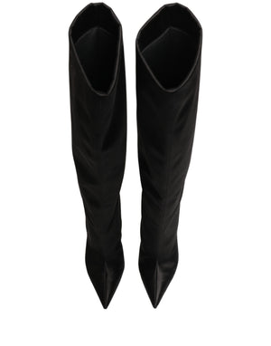Dolce & Gabbana Schwarze Kniehohe Stiletto-Stiefel aus Satin