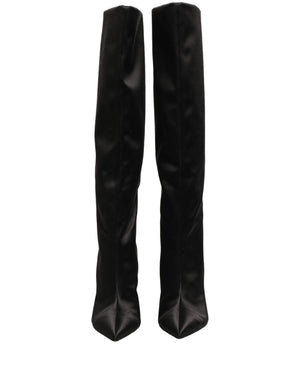 Dolce & Gabbana Schwarze Kniehohe Stiletto-Stiefel aus Satin