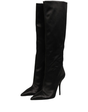 Dolce & Gabbana Schwarze Kniehohe Stiletto-Stiefel aus Satin