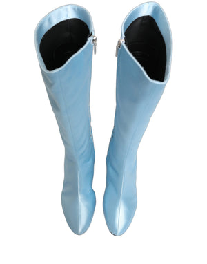Dolce & Gabbana Hellblaue Satin-Stiefel bis zum Knie