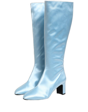 Dolce & Gabbana Hellblaue Satin-Stiefel bis zum Knie