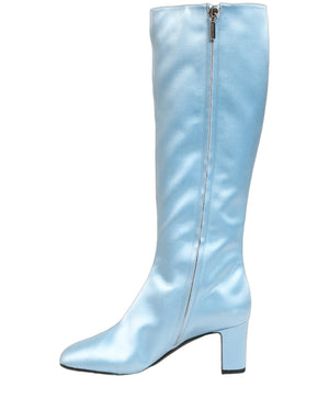 Dolce & Gabbana Hellblaue Satin-Stiefel bis zum Knie