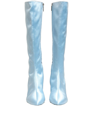 Dolce & Gabbana Hellblaue Satin-Stiefel bis zum Knie