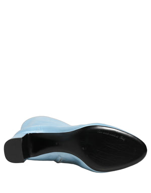 Dolce & Gabbana Hellblaue Satin-Stiefel bis zum Knie
