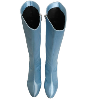 Dolce & Gabbana Hellblaue Satin-Stiefel bis zum Knie