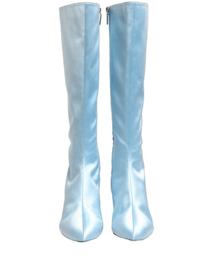 Dolce & Gabbana Hellblaue Satin-Stiefel bis zum Knie