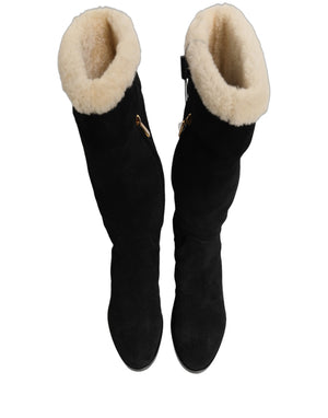 Dolce & Gabbana Kniehohe Stiefel aus Wildleder Schwarz