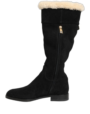 Dolce & Gabbana Kniehohe Stiefel aus Wildleder Schwarz