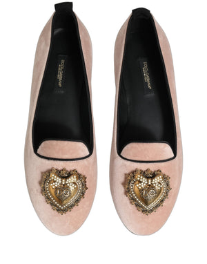 Dolce & Gabbana Pink Velvet Devotion Loafers Flats Shoes