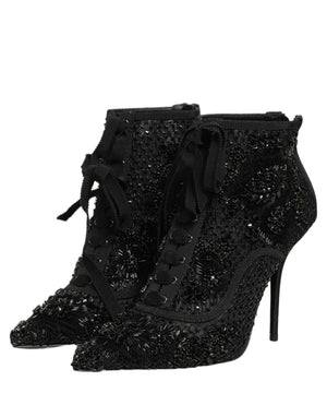 Dolce & Gabbana Schwarze Ankle Boots aus Mesh mit Verzierungen