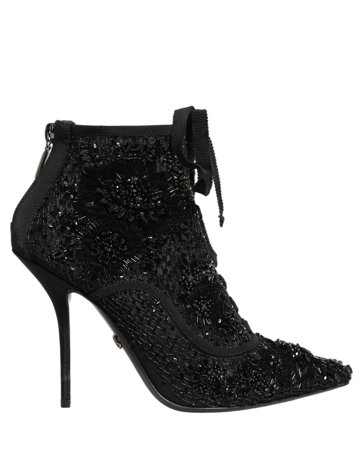 Dolce & Gabbana Schwarze Ankle Boots aus Mesh mit Verzierungen