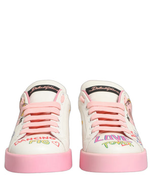 Dolce & Gabbana Weiße Pink Portofino Royal Pig Sneaker Schuhe