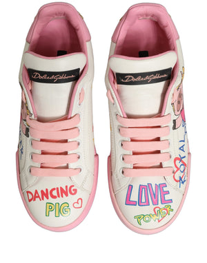 Dolce & Gabbana Weiße Pink Portofino Royal Pig Sneaker Schuhe