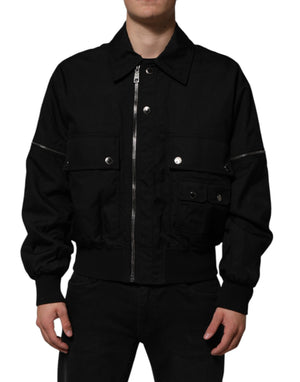 Dolce & Gabbana Schwarze Nylon Bomberjacke mit durchgehendem Reißverschluss