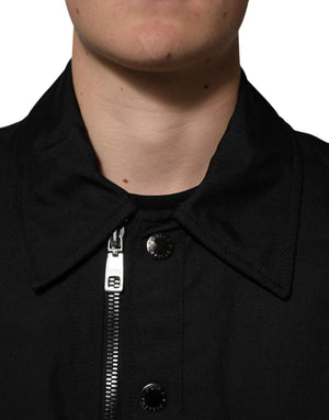 Dolce & Gabbana Schwarze Nylon Bomberjacke mit durchgehendem Reißverschluss