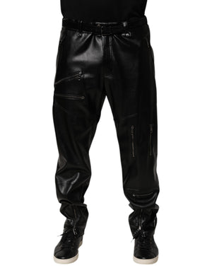 Dolce & Gabbana Schwarze Herrenhose aus PU-Leder mit Reißverschluss