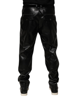 Dolce & Gabbana Schwarze Herrenhose aus PU-Leder mit Reißverschluss